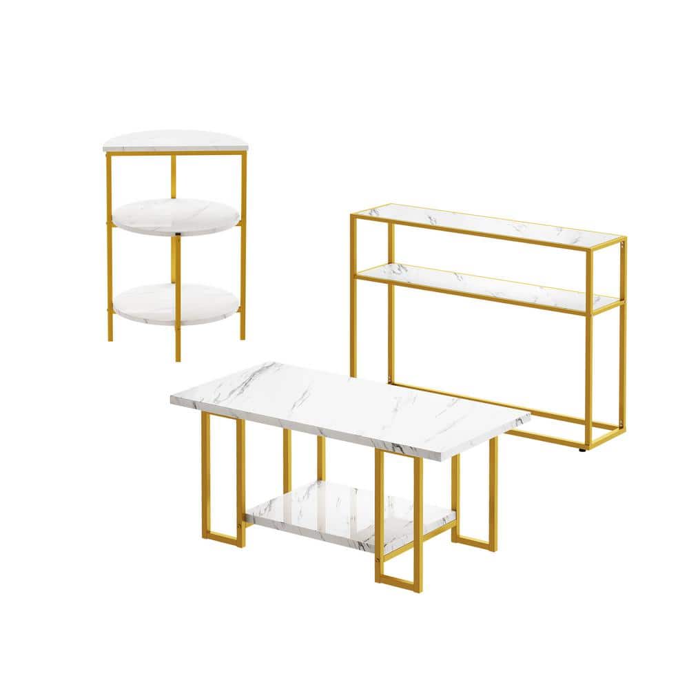 3 Piece Coffee Table Set/Living Room Furniture Set Include White Faux Marble Coffee Table, End Table and Console price history on PriceWatchPro