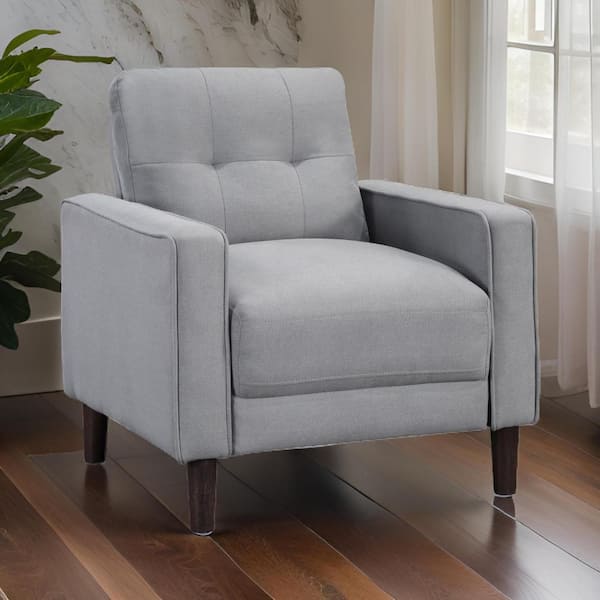 Benjara Gray and Black Fabric Arm Chair with Grid Tufting and Track Arms