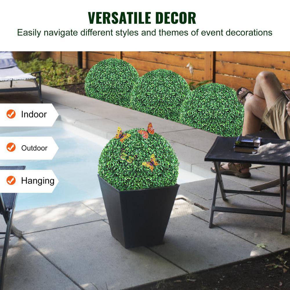 Green Artificial Boxwood Topiary Balls with Butterflies, 16-inch, Set of 2