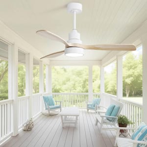 48 in. Indoor White and Wood Modern Ceiling Fan with Dimmable Light 6 Speed Reversible DC Motor and Remote Control