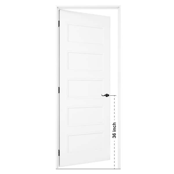 28 in. x 80 in. 5-Panel Left-Handed Painted Solid Core Wood Single Prehung Interior Door with Split Jamb and Lever