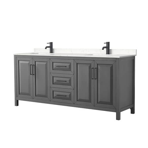 Wyndham Collection Daria 80 in. W x 22 in. D x 35.75 in. H Double Bath Vanity in Dark Gray with Carrara Cultured Marble Top