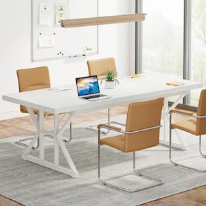 Capen Large 70.8 in. Width 6 ft. Conference Rectangle White Wood Meeting Executive Desk Computer Workstation