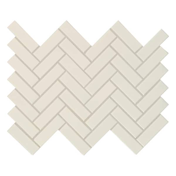 MSI Almond Glossy Herringbone 12.52 in. x 9.72 in. x 10 mm Glossy Porcelain Mosaic Tile (16.9 sq. ft. / case)