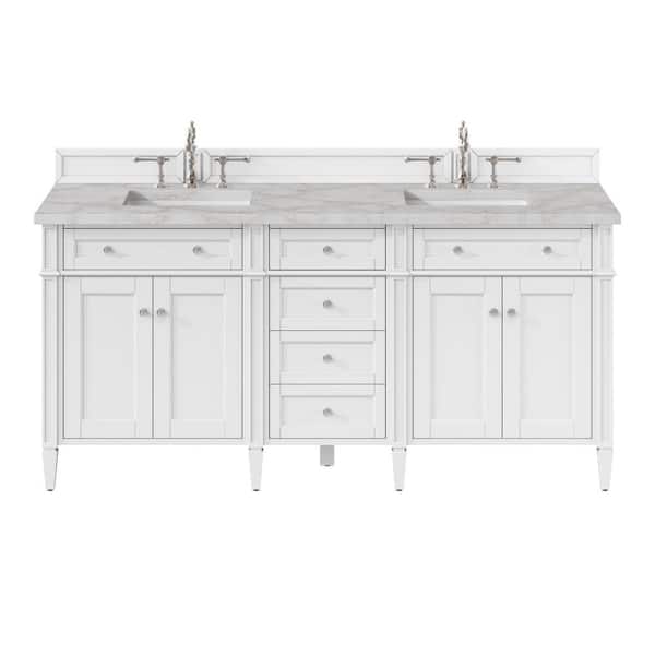 James Martin Vanities Brittany 72.0 in. W x 23.5 in. D x 34.0 in. H Bathroom Vanity in Bright White with Victorian Silver Silestone Quartz Top