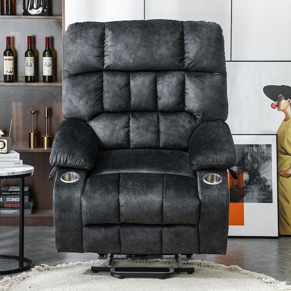 Gray Velvet Oversized Electric Power Lift Recliner Chair with Massage and Heating, Living Room Relax Sofa