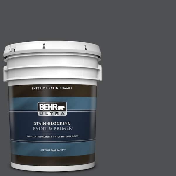 BEHR ULTRA 5 gal. #PPU26-01 Satin Black Satin Enamel Exterior Paint & Primer