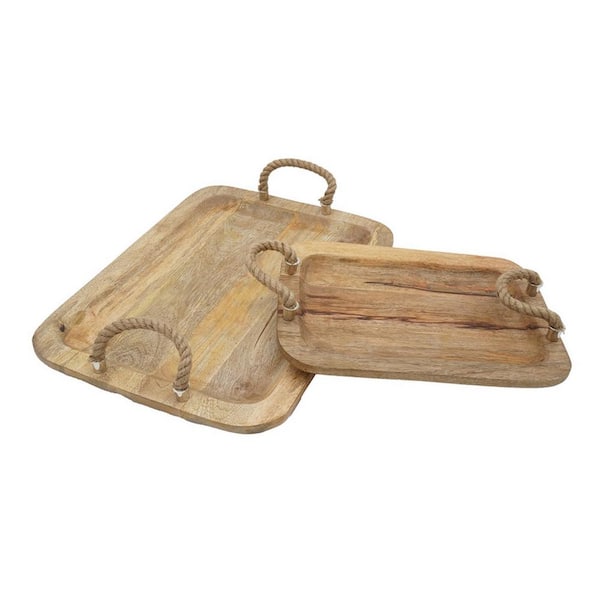 Benjara Brown Decorative Tray (Set of 2)