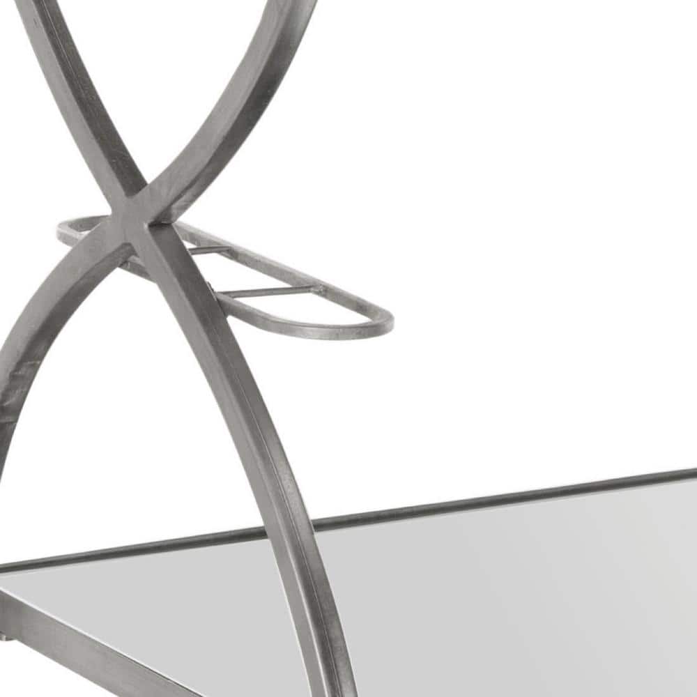 Elegant Transitional 2-Tier Mirrored Bar Cart with Silver Frame