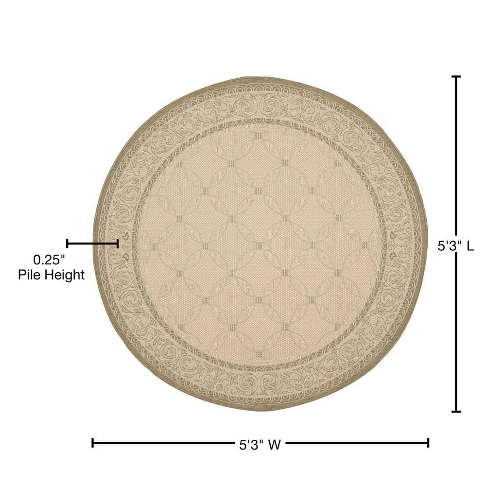 Natural Olive Round Synthetic Indoor/Outdoor Area Rug