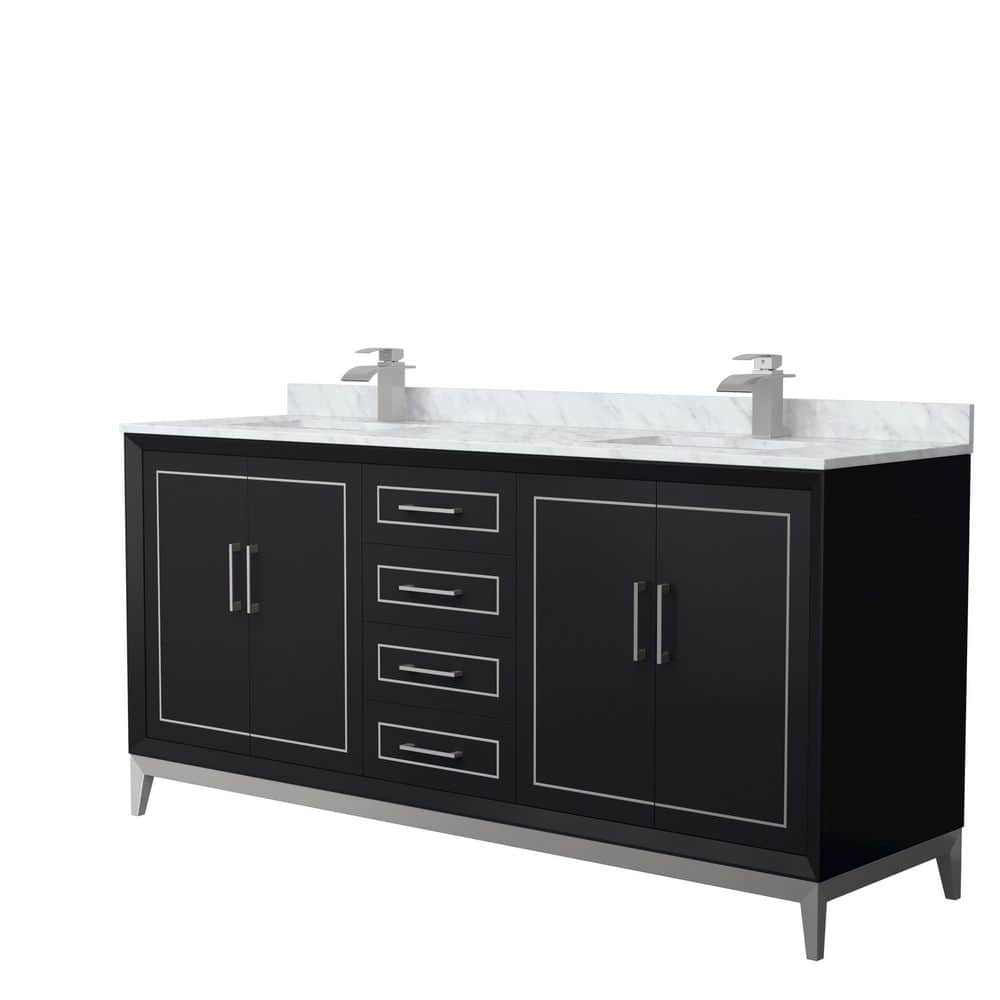 Wyndham Collection Marlena 72 in. W x 22 in. D x 35.25 in. H Double Bath Vanity in Black with White Carrara Marble Top, Black with Brushed Nickel Trim -  WCH515172DBKCMUNSMXX