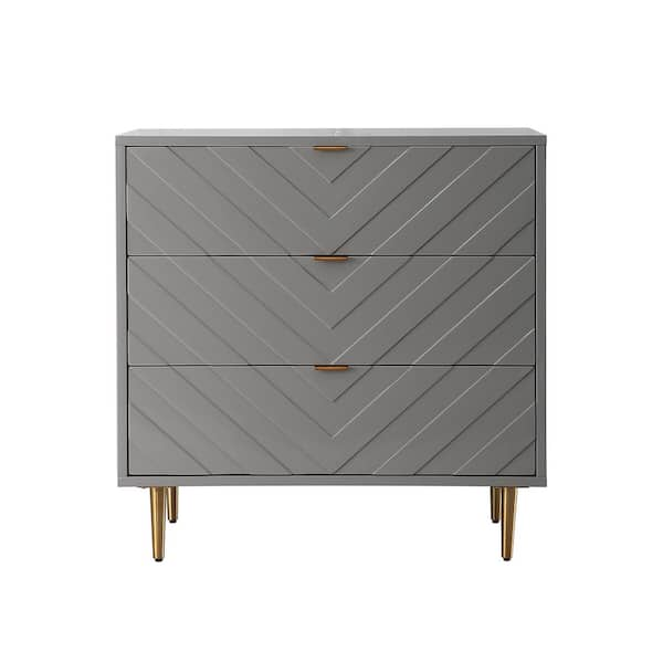 Boyel Living High Gloss Ready To Assemble Brushed Golden Legs 3 Drawers Gray Storage Table Accent Cabinet Kdchd 1472p Gy The Home Depot