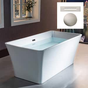 Bourne 59 in. Acrylic Freestanding Flat Bottom Double Ended Soaking Bathtub with BN Drain and Overflow Included in White