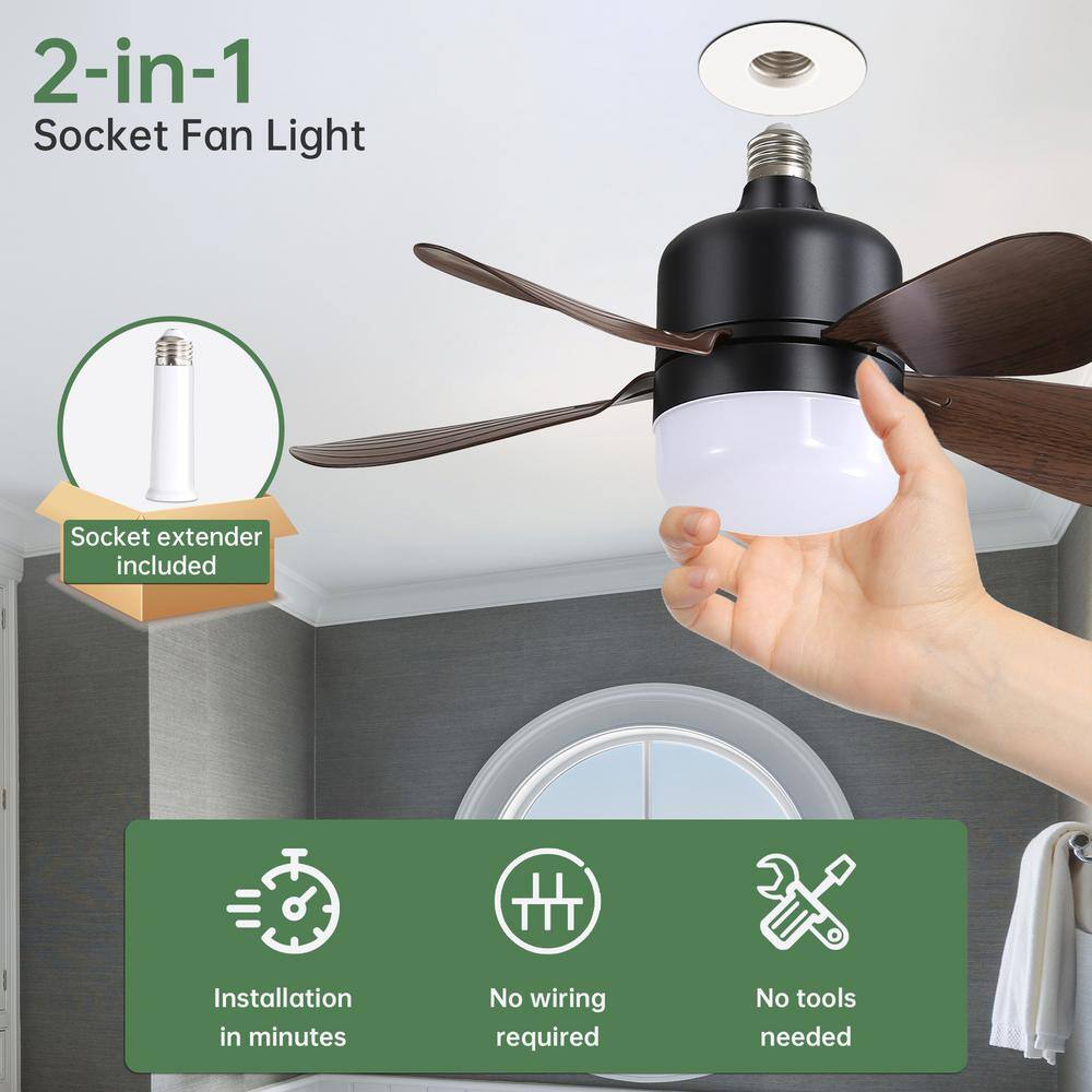 16" Black and Brown ABS Ceiling Fan with LED Light and Remote