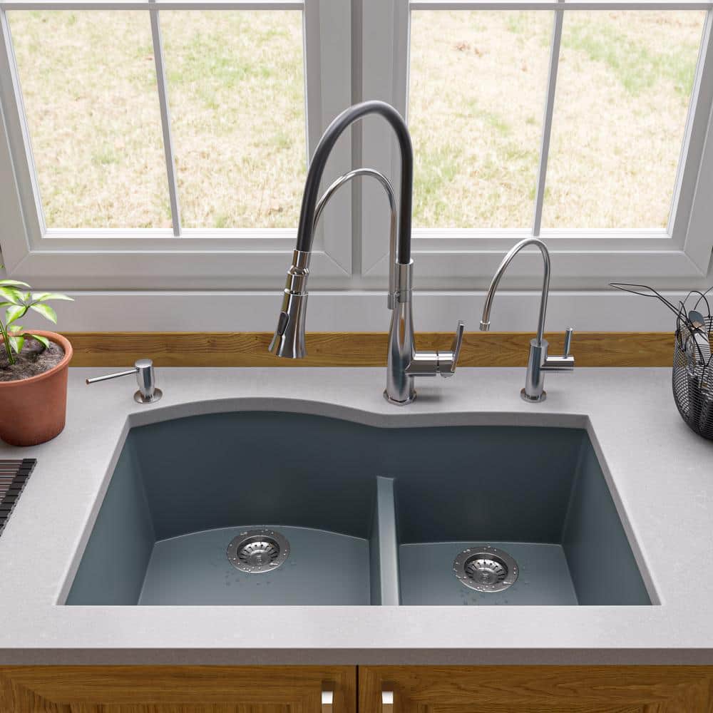 Titanium Gray Double Bowl Granite Composite Undermount Kitchen Sink
