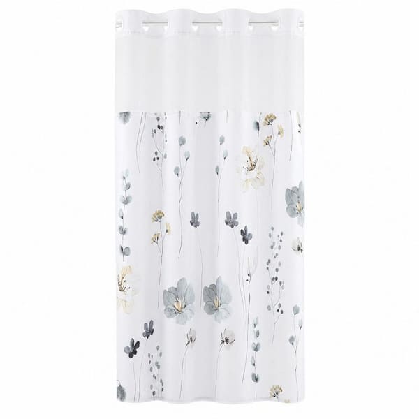 Timeless Watercolor Floral Series 72 in. W x 75 in. L 100% Polyester Shower Curtain with Mesh Top Window, in Grey