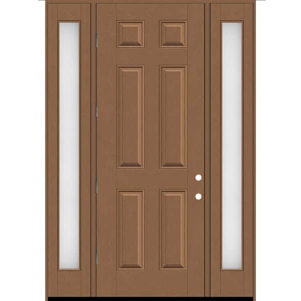 Steves & Sons Regency 64 in. x 96 in. 6 Panel RHOS Autumn Wheat Stain Mahogany Fiberglass Prehung Front Door w/Obscure12in. SLs 6-9/16