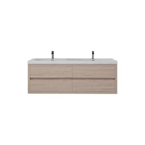 Louis 59 in. W x 20 in. D x 22 in. H Double Sink Floating Bath Vanity in Pink Wood with White Acrylic Top