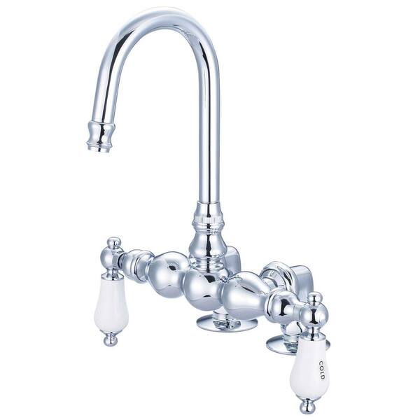 Water Creation 2-Handle Deck Mount Claw Foot Tub Faucet with Labeled Porcelain Lever Handles in Triple Plated Chrome