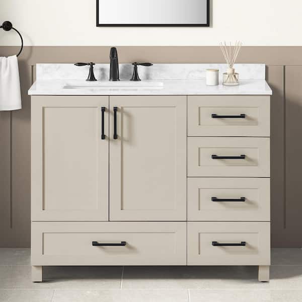 Tobana 42 in. Single Sink Beige Bath Vanity with White Engineered Marble Top (Assembled)