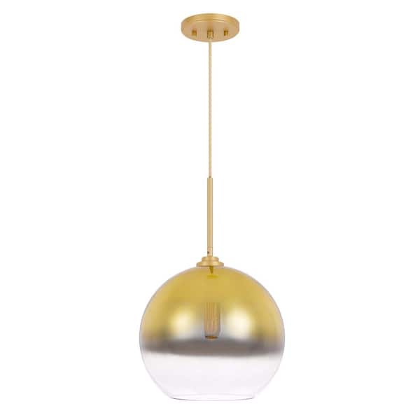 Worldwide Lighting Phantasm II 12 in. x 12 in. x 18 in. 1-Light Light Gold Finish Champagne Graduated Color Glass Pendant