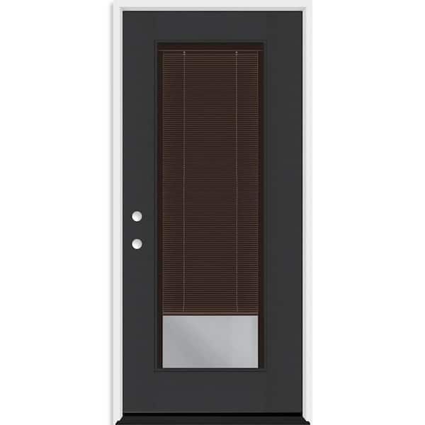 Steves & Sons Legacy 34 in. x 77 in. Full Lite Clear Glass Mocha Miniblind RHIS Black Finish Fiberglass Prehung Door w/6-9/16 in. Jamb