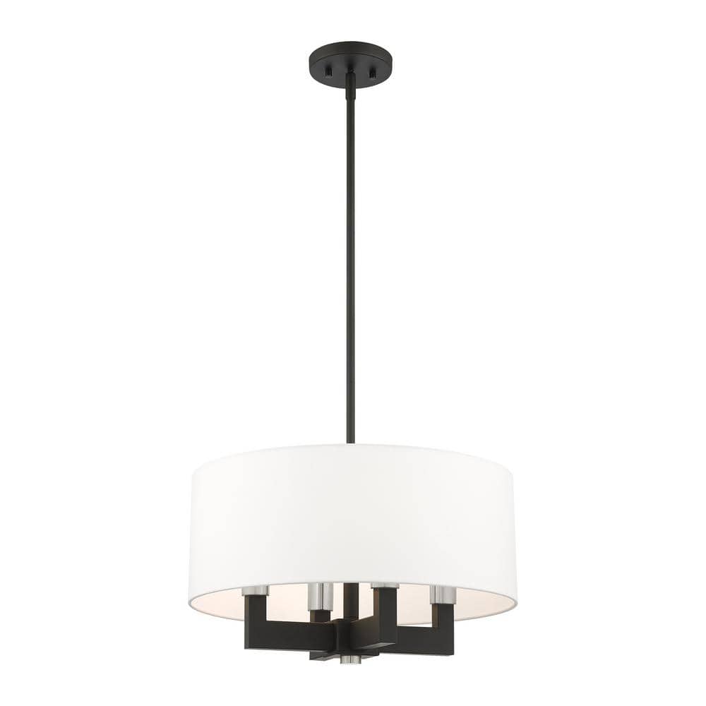 Black and Off-White 4-Light Drum Chandelier