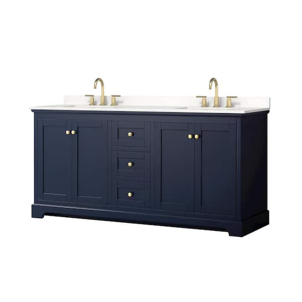 Wyndham Collection Avery 72 in. W x 22 in. D x 35 in. H Double Bath Vanity in Dark Blue with White Quartz Top