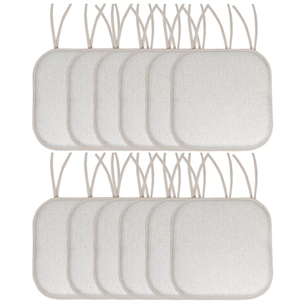 Sweet Home Collection Cameron Square Memory Foam 16 in.x16 in. Non-Slip Back, Chair Cushion with Ties (12-Pack), Silver/White