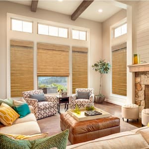 Modern Farmhouse Cut-to-Size Honey Cordless Blind Mixed-Weave Light-Filtering Bamboo Roman Shade - 23 in. W x 72 in. L