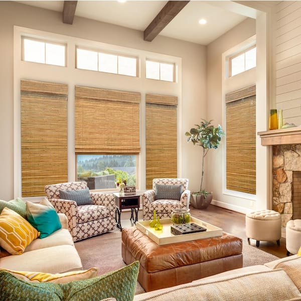 Home Decorators Collection Modern Farmhouse Cut-to-Size Honey Flat-Weave Cordless Light-Filtering Bamboo Shade - 43 in. W x 48 in. L