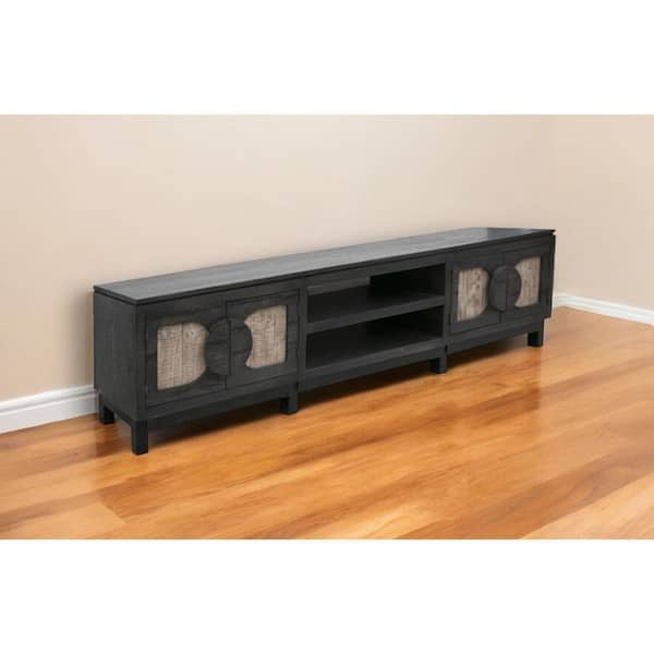 HomeRoots Black TV Stand Fits TV's up to 88 in. with Shelves;Storage