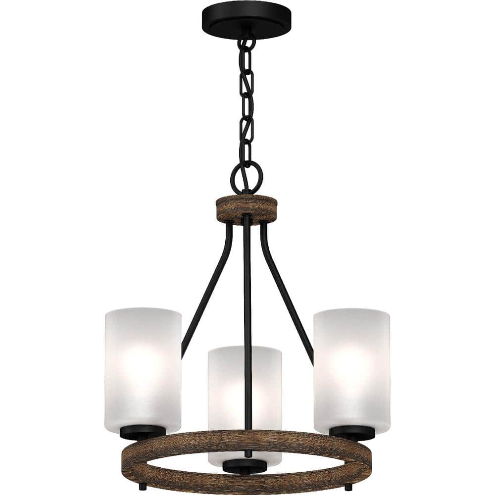Black Walnut 17" Mini Chandelier with Frosted Glass Shades