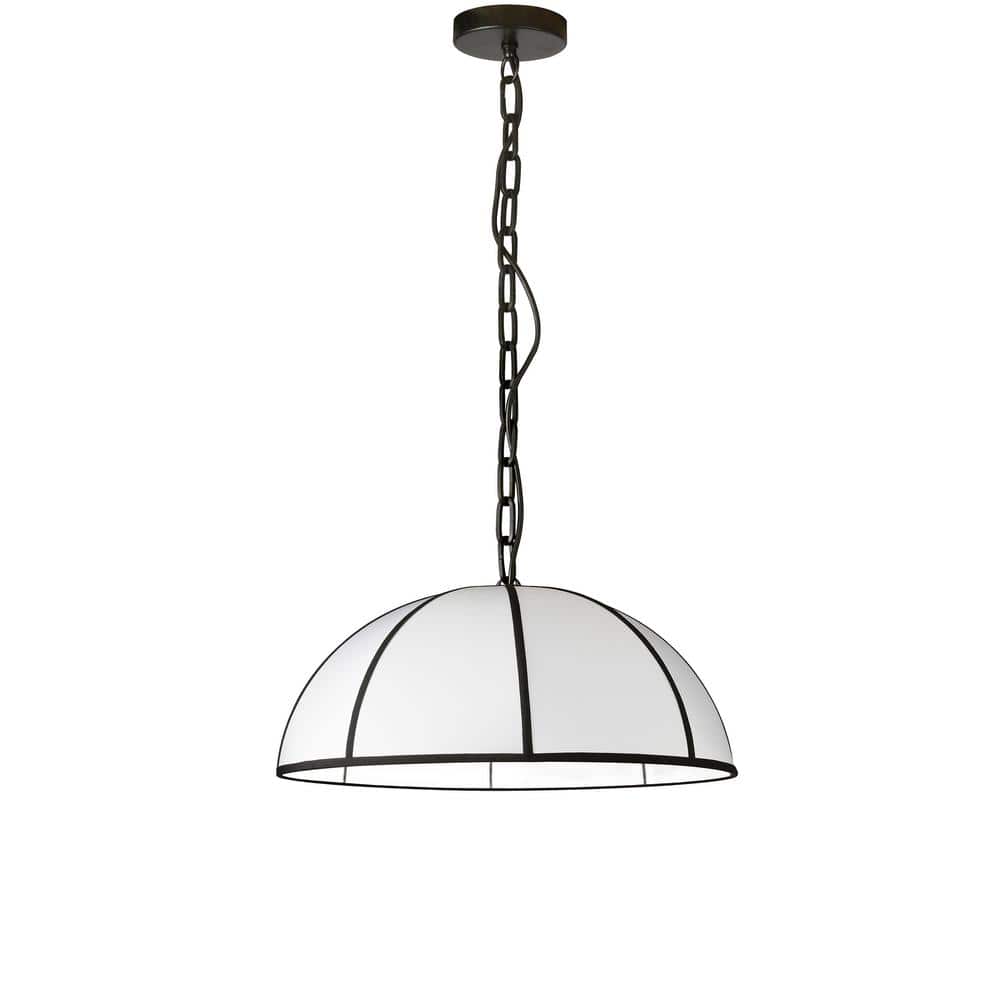 Matte Black and White Drum Pendant Light, 20-inch