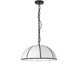 Portobello 1-Light Matte Black Shaded Pendant Light with White and Black Fabric Shade