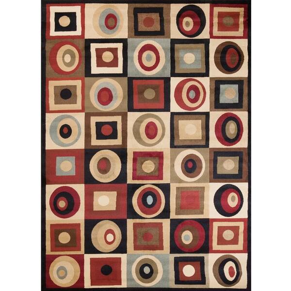 Concord Global Trading Soho Round & Squares Black 5 ft. x 7 ft. Area Rug