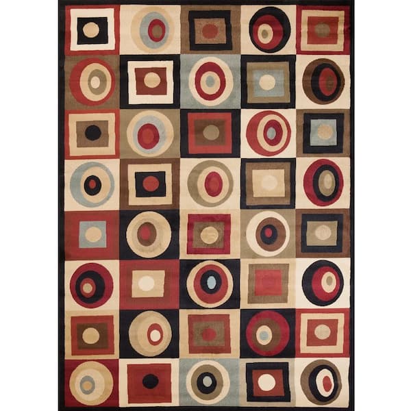 Concord Global Trading Soho Round & Squares Black 8 ft. x 11 ft. Area Rug