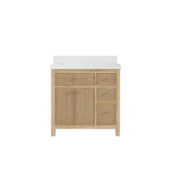 Willow Collections Sonoma Teak 36 in. W x 22 in. D x 36 in. H Left Offset Sink Bath Vanity in Light Teak with 2 in. Empira Qt. Top
