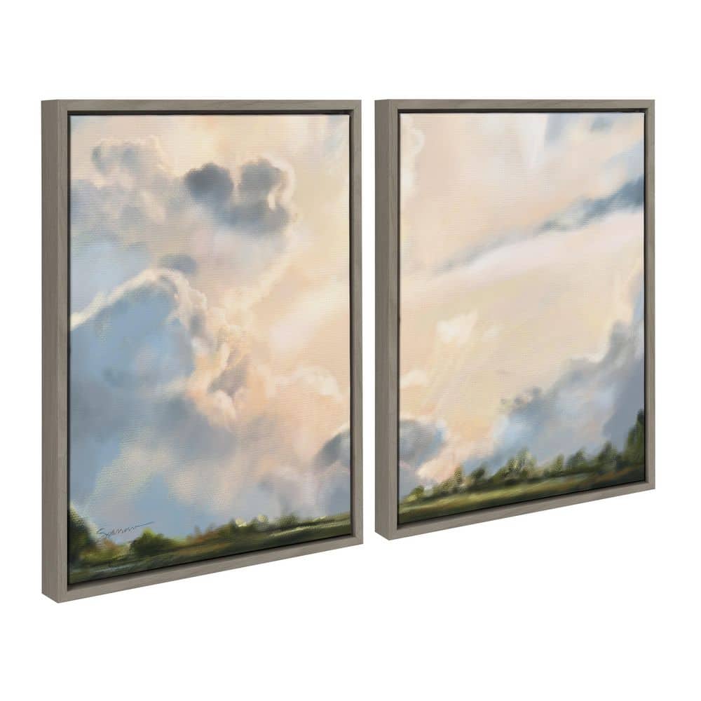 Sylvie Clouds Framed Canvas Set in Gray and Beige