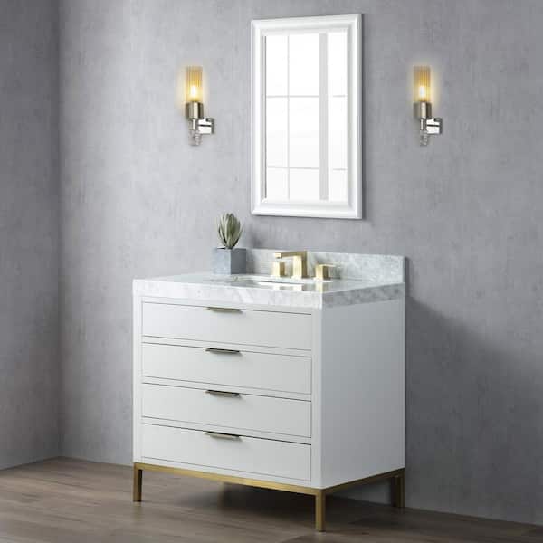 Britney 36 in. W x 22 in. D x 34 in. H Bath Vanity in White with White Carrara Marble Top with White Sink