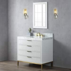 36 in. W x 22 in. D x 35.8 in. H Single Sink Freestanding Bath Vanity in White with White Carrara Marble Top