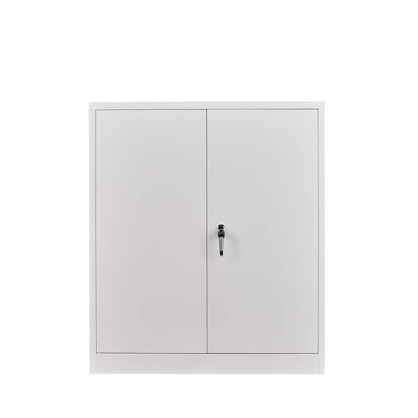 Spaco White Metal Storage Cabinet With, Metal Storage Cabinets With Doors And Shelves For Garage Door