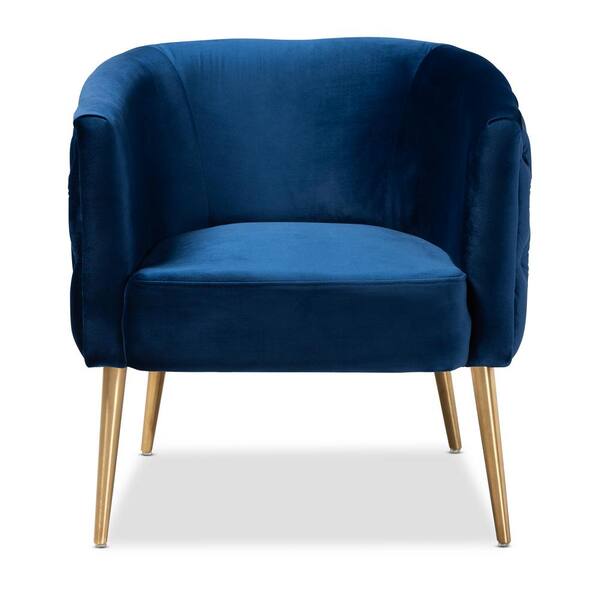 Baxton Studio Marcelle Blue and Gold Fabric Accent Chair