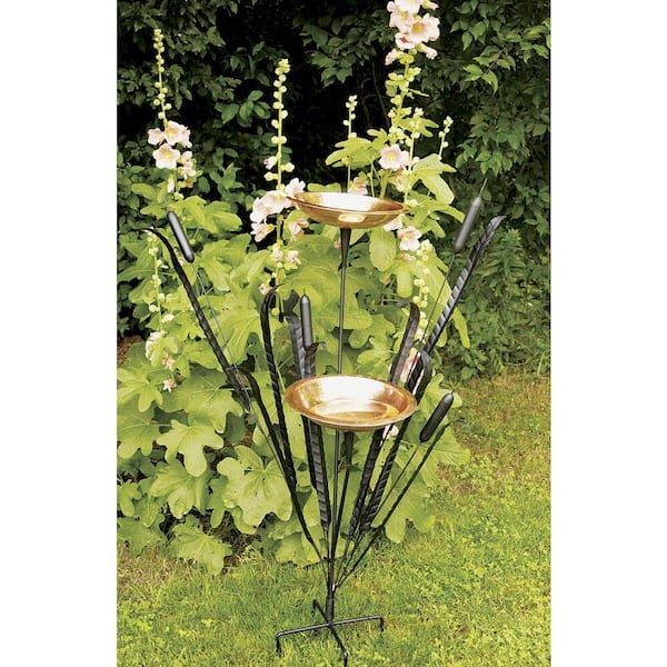 ACHLA DESIGNS CTBB-01 50 in. Tall Copper Double Cattail Birdbath with 2 Bowls and Stake - 2