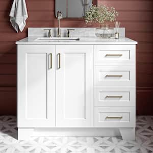 Taylor 43 in. W x 22 in. D x 35.25 in. H Freestanding Bath Vanity in White with Carrara White Marble Top