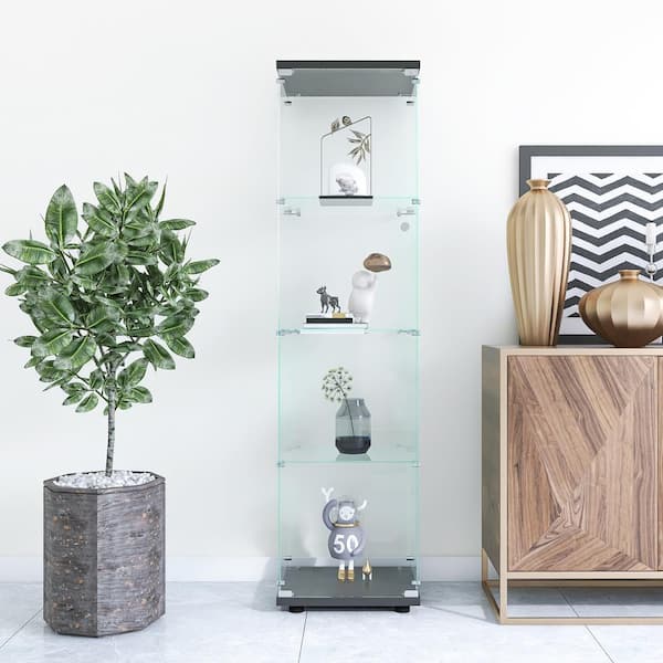 4-Shelf Elegant Black Pantry Organizers with 1 Glass Door