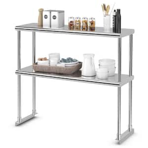 36 x 12 in. Silver Stainless Steel Kitchen Commercial Prep, Work Table Overshelf with Adjustable Lower Shelf