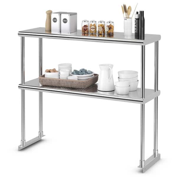 ANGELES HOME 36 x 12 in. Silver Stainless Steel Kitchen Commercial Prep, Work Table Overshelf with Adjustable Lower Shelf