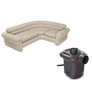 Inflatable 30 in. Thick Corner Sectional Sofa (Full) and 12-Volt Quick-Fill Corded Electric Air Pump