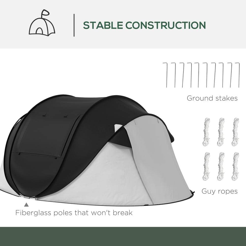 Black Three-Person Dome Camping Tent with Vestibule and Carry Bag